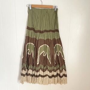 NEW Vintage Connection 18 Cotton‎ Midi Skirt Earth Tone Applique Boho S